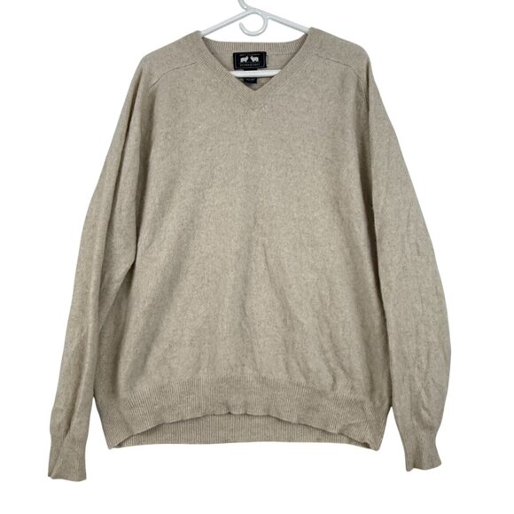 Woods & Gray Sweater Mens XL Beige 100% Cashmere Pullover V Neck Soft Classic - Picture 1 of 11